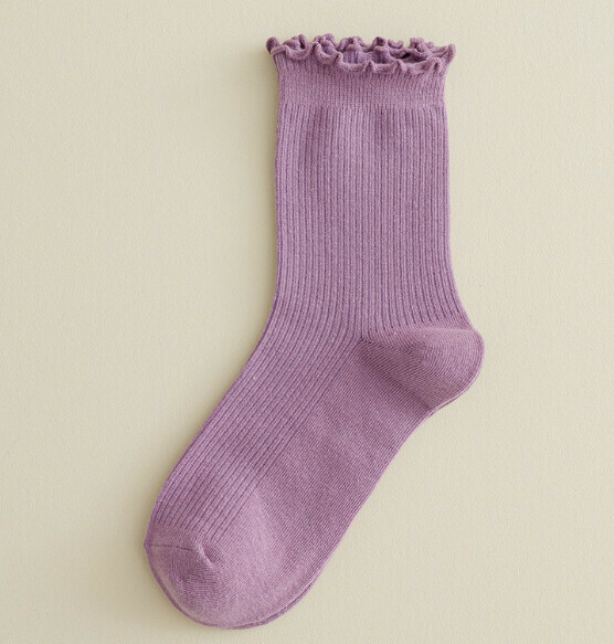 Hot style simple and cute mid-length women's socks with fungus, pile socks, cotton socks [purple] [one size fits all]