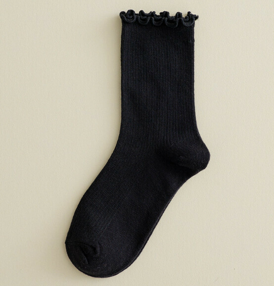 Hot style simple and cute mid-length women's socks with fungus, pile socks, cotton socks [black] [one size fits all]