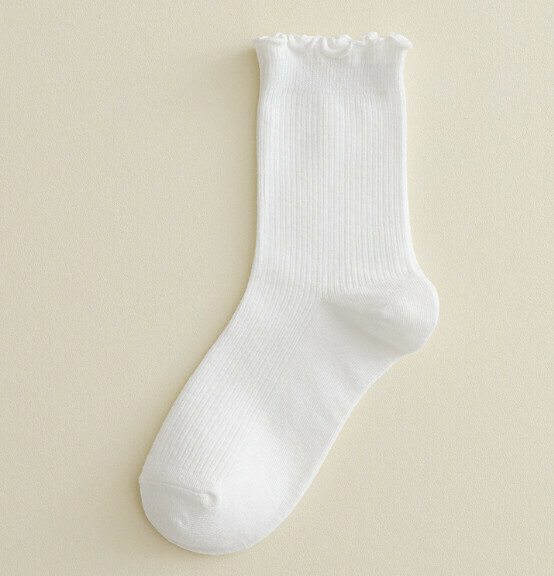 Hot style simple and cute mid-length women's socks with fungus, pile socks, cotton socks [white] [one size fits all]