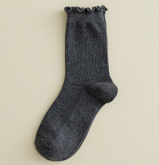 Hot style simple and cute mid-length women's socks with fungus, pile socks, cotton socks [dark gray] [one size fits all]