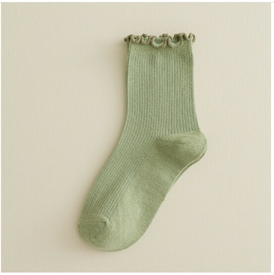 Hot style simple and cute mid-length women's socks with fungus, pile socks, cotton socks [bean green] [one size fits all]