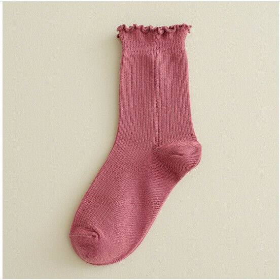 Hot style simple and cute mid-length women's socks with fungus, pile socks, cotton socks [rose red] [one size fits all]