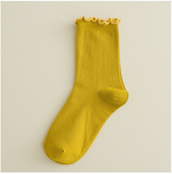 Hot style simple and cute mid-length women's socks with fungus, pile socks, cotton socks [turmeric] [one size fits all]
