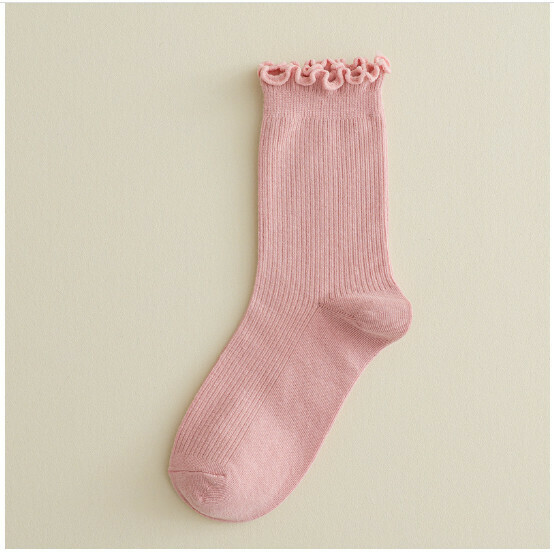 Hot style simple and cute mid-length women's socks with fungus, pile socks, cotton socks [pink] [one size fits all]