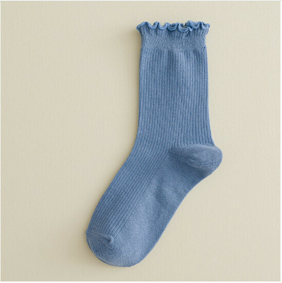 Hot style simple and cute mid-length women's socks with fungus, pile socks, cotton socks [sky blue] [one size fits all]