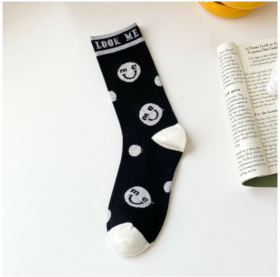 Popular style simple casual mid-high socks for women, cotton socks [smiley face] [one size fits all]