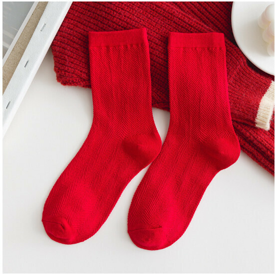 Popular Autumn and Winter Zodiac Year Trendy Women's Mid-calf Socks Cotton Socks [Pure Red] [One Size Fits All]