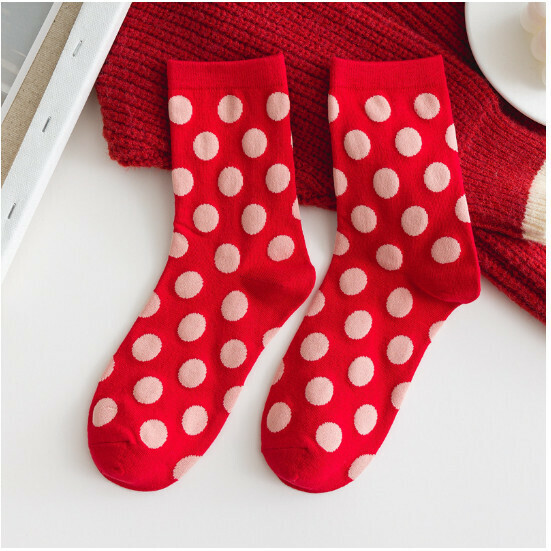 Popular Autumn and Winter Zodiac Year Trendy Women's Mid-calf Socks Cotton Socks [Red Dots] [One Size Fits All]