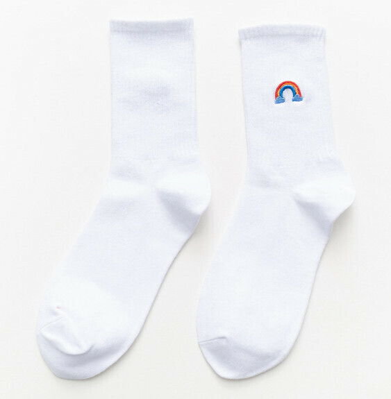 Popular simple women's embroidered stockings, trendy cotton socks, student sports socks [white] [one size fits all]