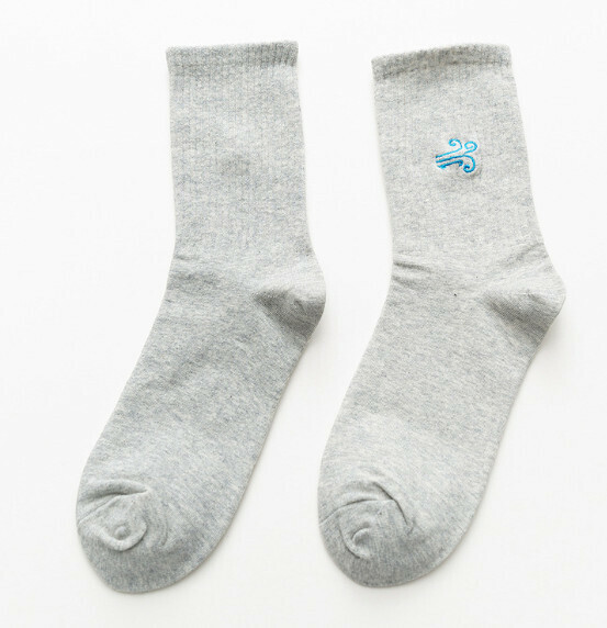 Popular simple women's embroidered stockings, trendy cotton socks, student sports socks [grey] [one size fits all]