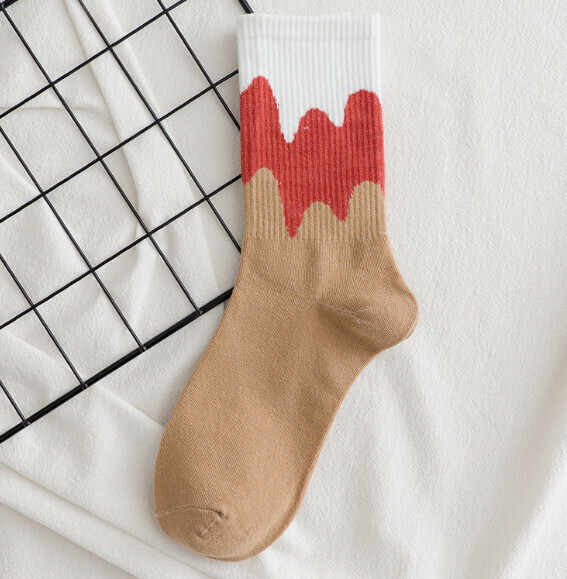 Popular Korean style spring and autumn simple and cute ice cream women's medium stockings [coffee] [one size fits all]
