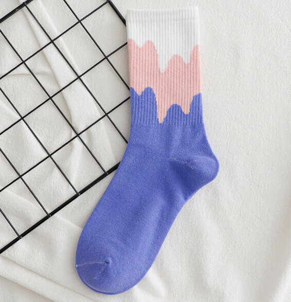 Popular Korean style spring and autumn simple and cute ice cream women's medium stockings [blue] [one size fits all]