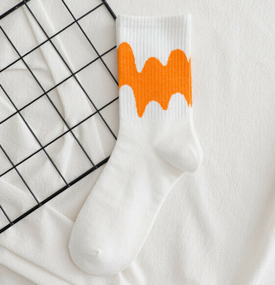 Popular Korean style spring and autumn simple and cute ice cream women's medium stockings [white orange] [one size fits all]