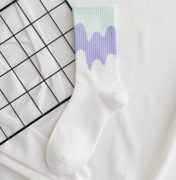 Popular Korean style spring and autumn simple and cute ice cream women's medium stockings [white and purple] [one size fits all]