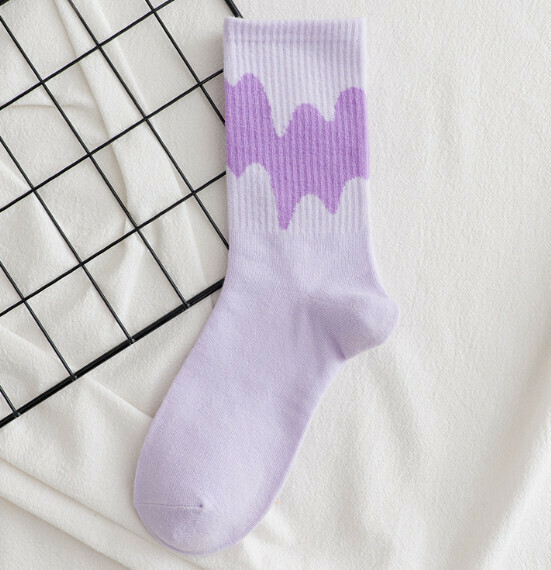 Popular Korean style spring and autumn simple and cute ice cream women's medium stockings [lilac] [one size fits all]