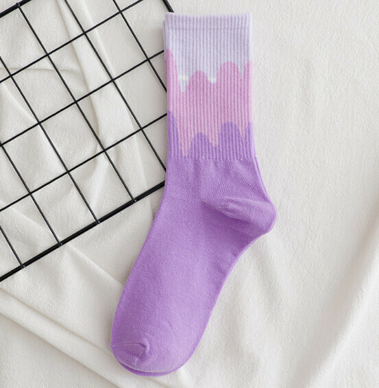 Popular Korean style spring and autumn simple and cute ice cream women's medium stockings [Purple] [One size fits all]