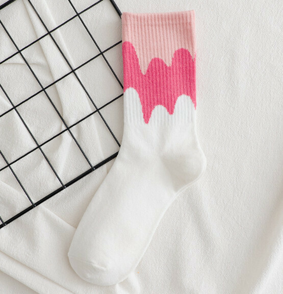 Popular Korean style spring and autumn simple and cute ice cream women's medium stockings [white rose red] [one size fits all]