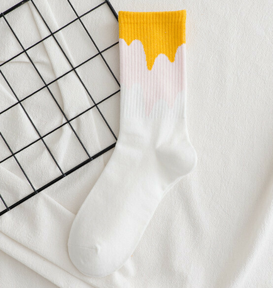 Popular Korean style spring and autumn simple and cute ice cream women's medium stockings [white and yellow] [one size fits all]