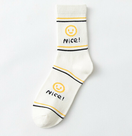 Popular women's mid-length socks for all seasons, Zhuji socks, cotton socks [white stripes] [one size fits all]