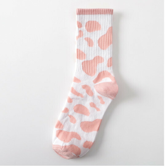 Popular college style women's mid-calf socks cotton socks [pink spots] [one size fits all]
