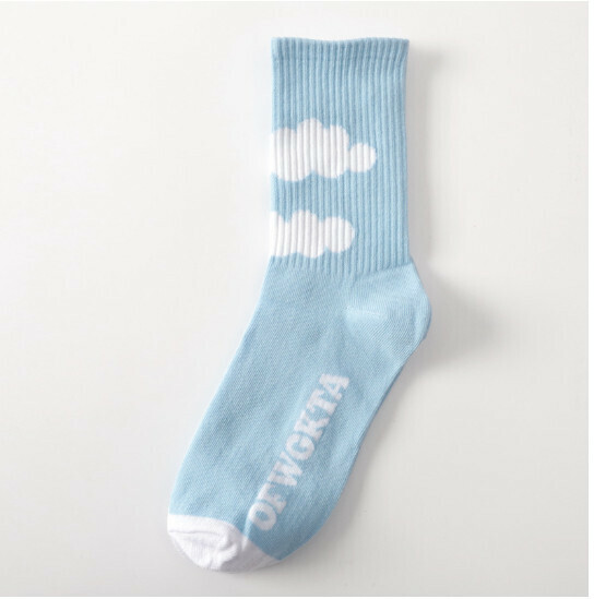 Popular college style women's mid-calf socks cotton socks [blue] [one size fits all]
