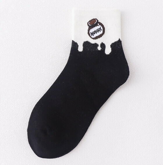 Popular college-style women's all-season cotton socks, cute mid-calf socks [honey pot (black)] [one size fits all]