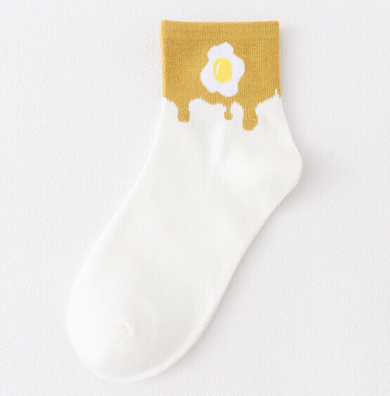 Popular college-style women's all-season cotton socks, cute mid-calf socks [Egg (turmeric socks)] [One size fits all]