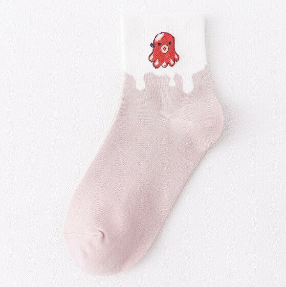 Popular college-style women's all-season cotton socks, cute mid-calf socks [Octopus (dark pink)] [One size fits all]