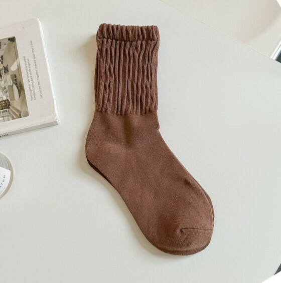 Popular Macaron Color Women’s Pleated Pile Socks Stockings [Coffee] [One Size Fits All]