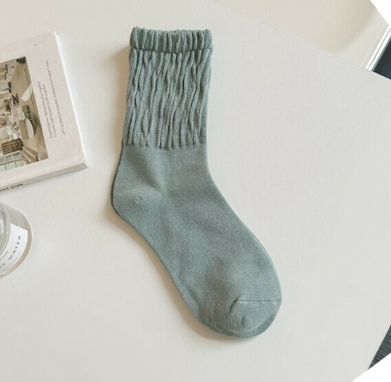 Popular macaron color women's pleated pile socks stockings [jeweled green] [one size fits all]