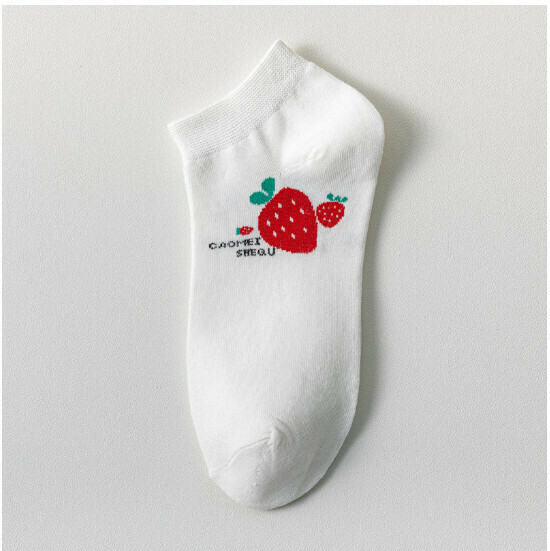 Popular cute women's cotton socks, shallow boat socks [white bottom strawberry] [one size fits all]
