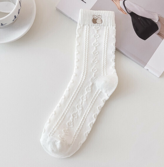 Hot style versatile embroidered mid-high cotton socks for girls [cherry] [one size fits all]