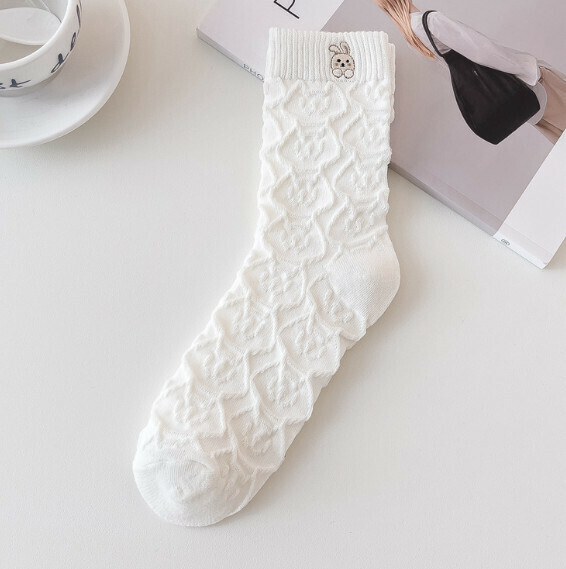 Hot style versatile embroidered mid-high cotton socks for girls [little rabbit] [one size fits all]