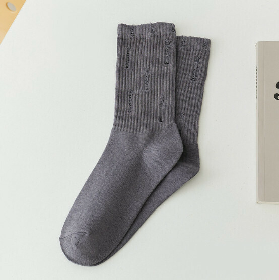 Popular style beggar's hole-pile socks for women, mid-length cotton socks [dark gray] [one size fits all]