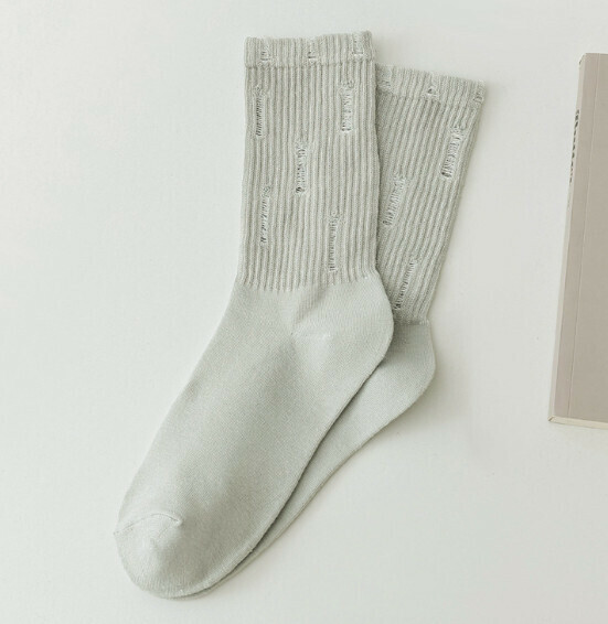 Popular style beggar's hole-pile socks for women, mid-length cotton socks [grey] [one size fits all]