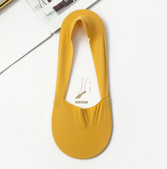 Popular non-slip, non-falling, ice silk thin invisible women's socks, short socks, boat socks [turmeric] [one size fits all]
