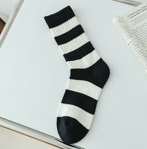 Popular Striped Versatile Long-Tube Women's Cotton Socks Dui Dui Socks [Black] [One Size Fits All]