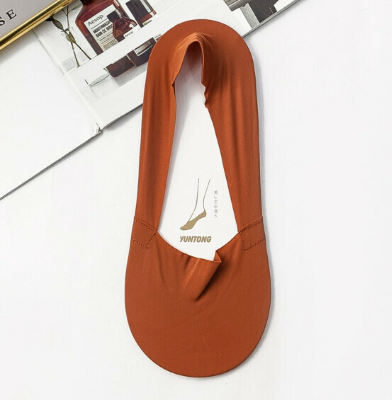Popular anti-slip, non-falling ice silk thin invisible women's socks, short socks, boat socks [retro orange] [one size fits all]