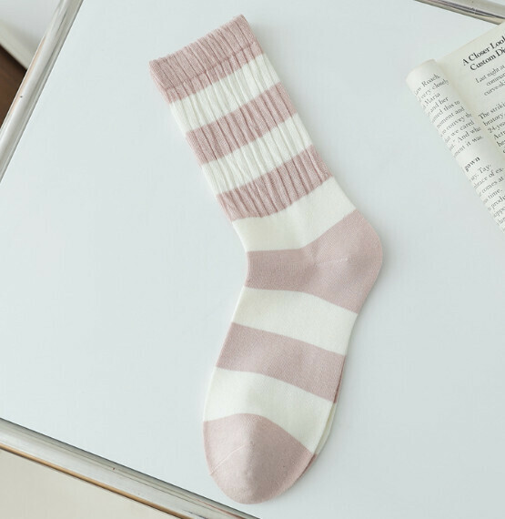 Popular Striped Versatile Long-Tube Women's Cotton Socks Dui Dui Socks [Pink] [One Size Fits All]