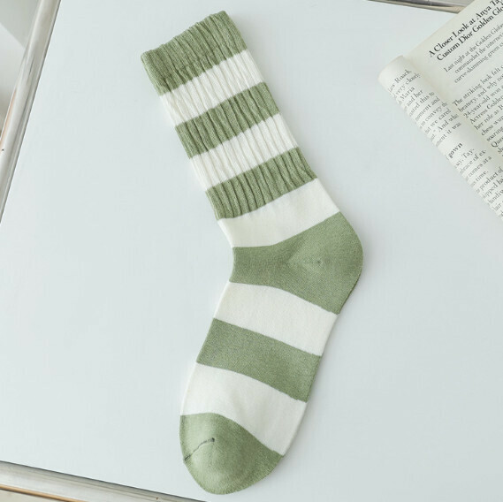 Popular Striped Versatile Long-Tube Women's Cotton Socks Dui Dui Socks [Green] [One Size]