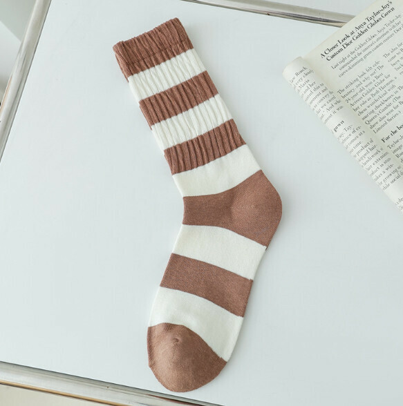 Popular Striped Versatile Long-Tube Women's Cotton Socks Dui Dui Socks [Retro Orange] [One Size Fits All]