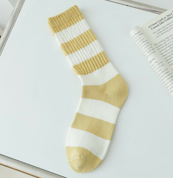 Popular Striped Versatile Long-Tube Women's Cotton Socks Dui Dui Socks [Yellow] [One Size Fits All]