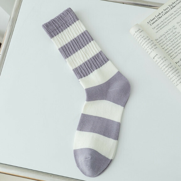 Popular Striped Versatile Long-Tube Women's Cotton Socks Dui Dui Socks [Lavender] [One Size Fits All]