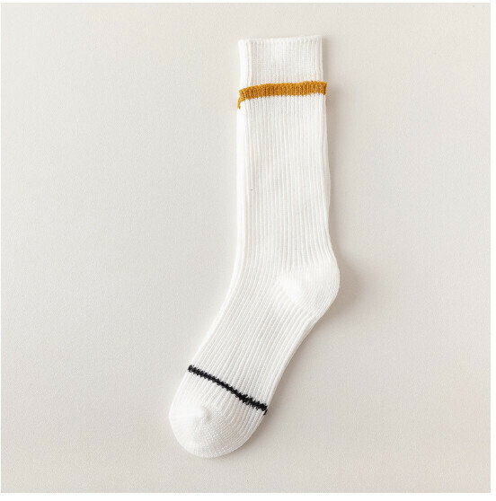 Popular couple style mid-high socks double needle thick striped cotton socks [white] [one size fits all]