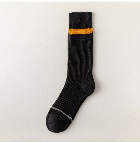 Popular couple style mid-high socks double needle thick striped cotton socks [black] [one size fits all]