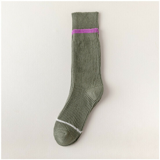 Popular couple style mid-high socks double needle thick striped cotton socks [green] [one size fits all]