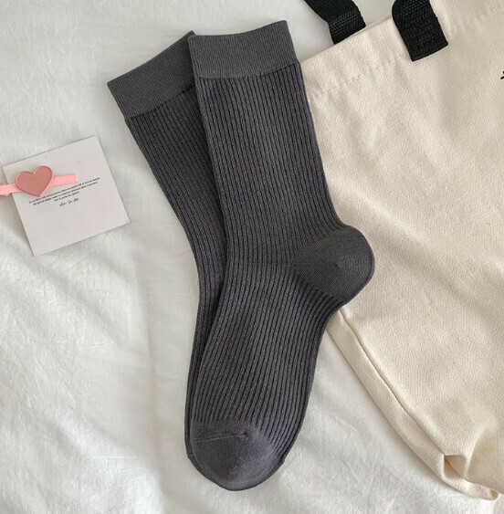 Hot style versatile long double-needle women's stockings, four-season cotton socks, pile socks [dark gray] [one size fits all]