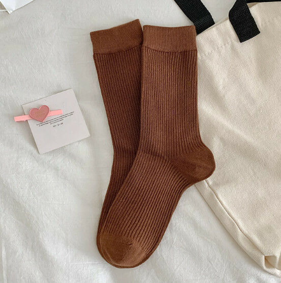 Hot style versatile long double-needle women's stockings, four-season cotton socks, pile socks [coffee] [one size fits all]