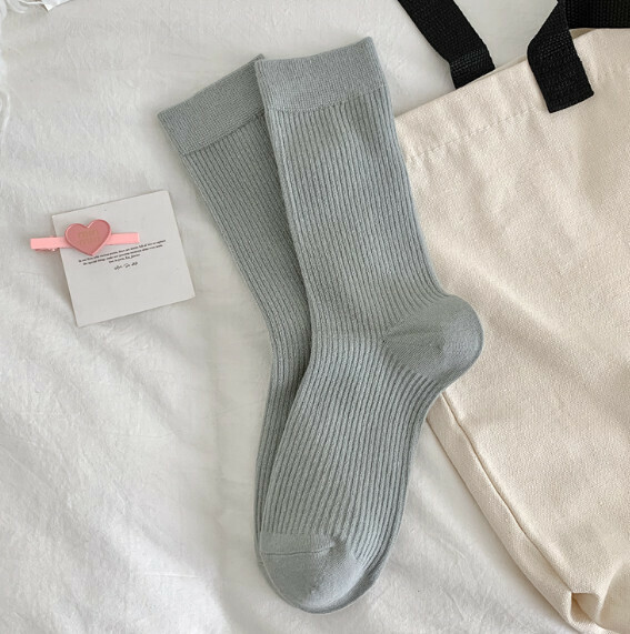 Hot style versatile long double-needle women's stockings, four-season cotton socks, pile socks [light gray] [one size fits all]