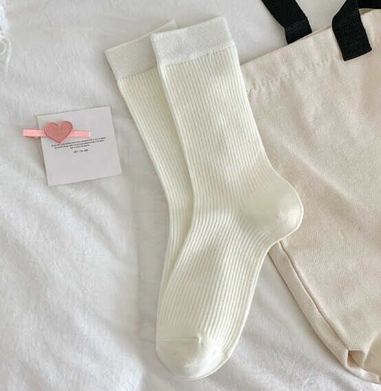 Hot style versatile long double-needle women's stockings, four-season cotton socks, pile socks [white] [one size fits all]